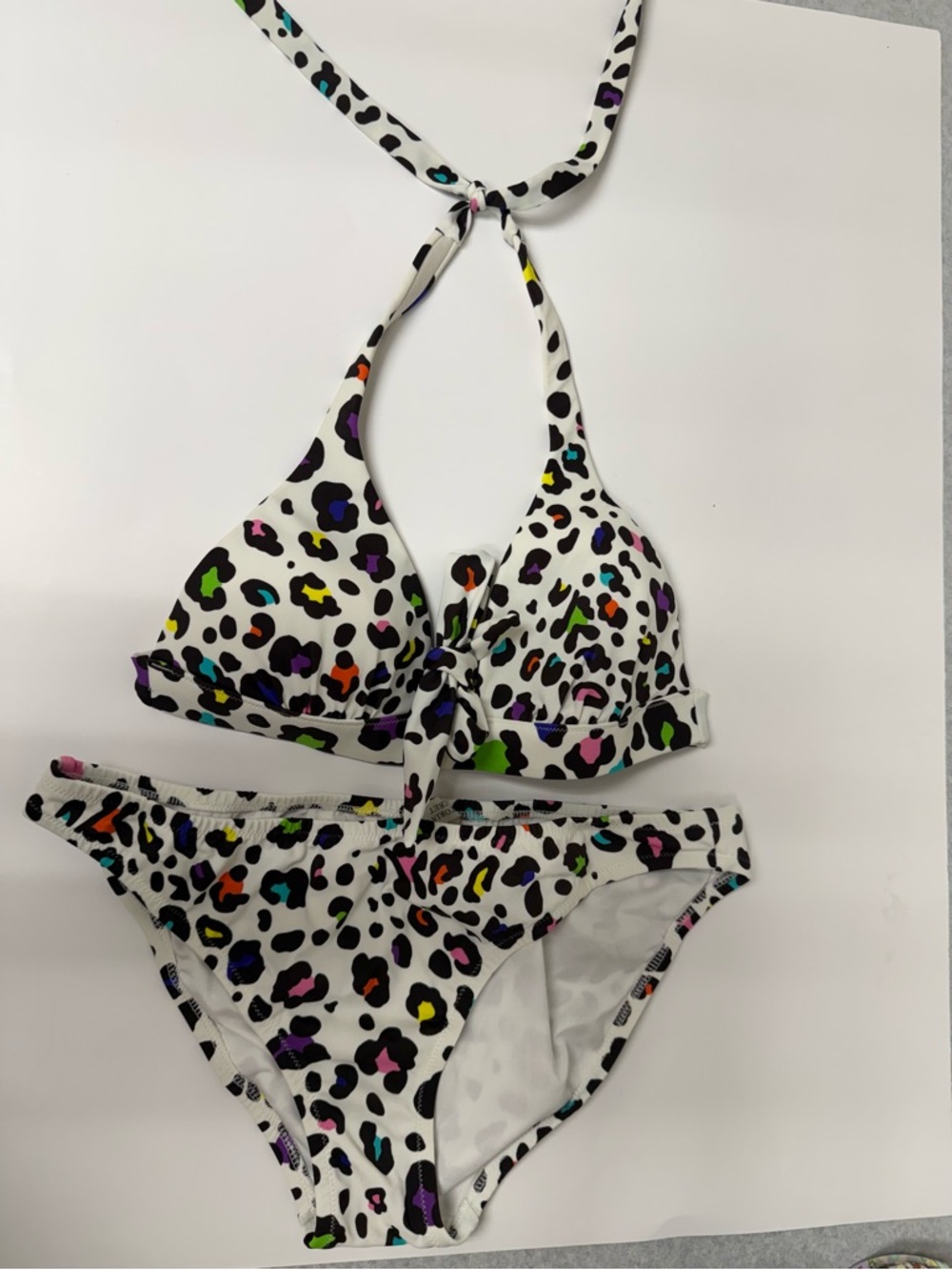 Victoria's Secret Women’s White Bikini with Multicolor Leopard Spots
